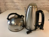 Lot of 2 Metal Tea Kettles, One Is Electric