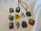 Lot of 10 Similar Enamel Painted Floral Necklace Pendants and 1 Gold-Toned Chain