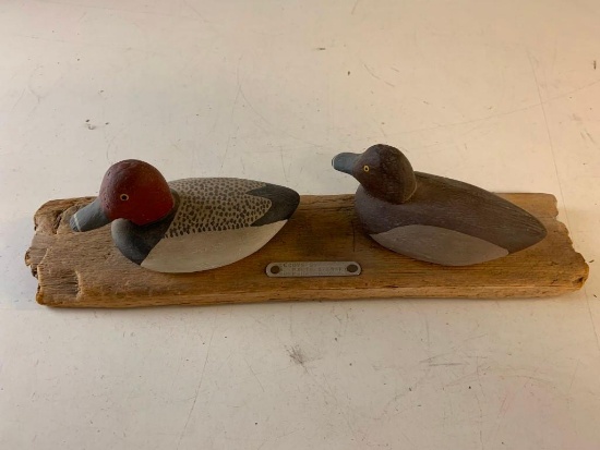 Lot of 2 Vintage Duck Decoys by Pietraszewski mounted on Drift Wood