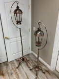 Lot of 2 Copper and metal Hanging Candle Lights on poles