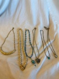 Lot of 6 Misc. Gold-Toned, Silver-Toned, and Faux-Pearl Costume Necklaces