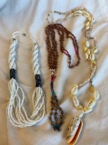 Lot of 3 Misc. Natural Wood, Stone and Shell Beaded Statement Necklaces