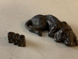 Brass Dog Figure and Brass three wise monkeys