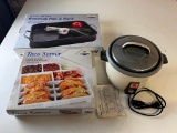 Rice Cooker, Roasting Pan and Rack and a Taco Server