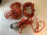 Lot of Heavy Duty Orange Extension Cords and a Shop Light