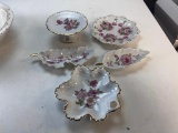 Lot of 5 Vintage Floral porcelain Dishes, trays