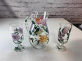 Vintage Royal Danube Hand Painted Pitcher and 2 Glasses