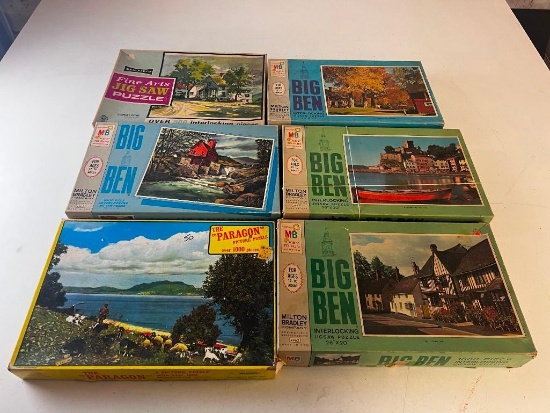 Lot of 6 Vintage 1960's Scenic Puzzles- Big Bean