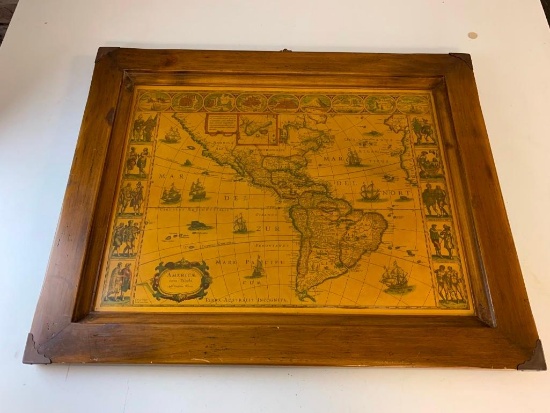 Wood Frame Map Home Decor Picture