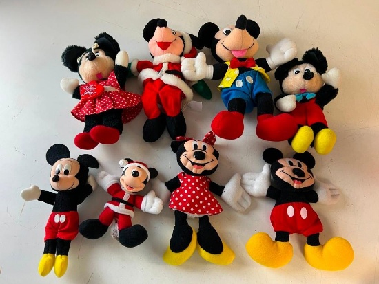 Lot of 8 Vintage Walt Disney Mickey and Minnie Mouse Plush Toys