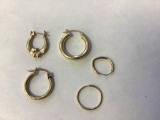 14 K Gold earrings, lot of 5 mismatched with a total weight of 1.78 g.