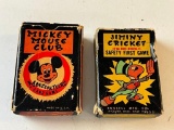 Lot of 2 Vintage Mickey Mouse Club Card Games, & Jiminy Cricket Cards, Russell MFG Co