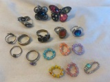 Lot of 12 Misc. Costume Rings of Various Materials, Style, and Sizes