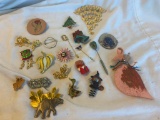 Lot of 22 Misc. Costume Brooches and Pin Brooches (Rough Measurements for the Larger Brooches Shown)