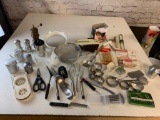 Large Lot of Kitchen Utensils- Mixer, Pepper Grinders, Strainers and more
