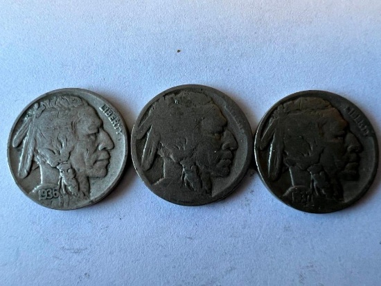 Lot of 3 Buffalo Nickles 1937, No Date, and 1936