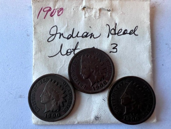 Lot of 3 1900 Indian Head Pennies
