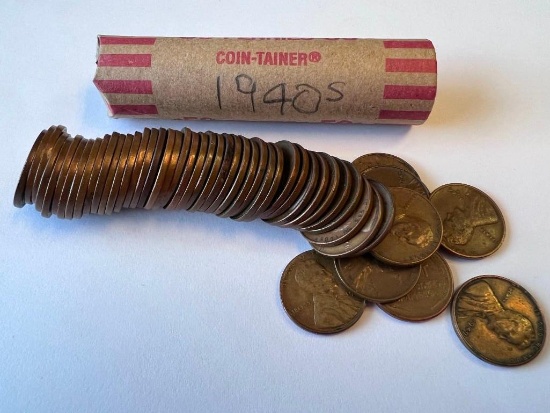 Roll of 50 1940s Wheat Pennies