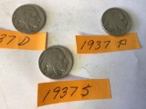Lot of 6 Buffalos Nickels 1ea 1936 P, D & S, 1ea 1937 P, D & S