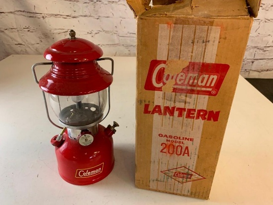 Vintage Coleman Lantern Model 200A Red with Original Box Single Mantle 1960's