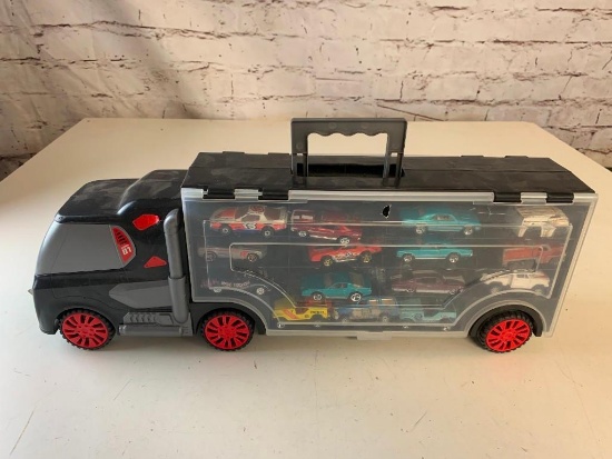 Hot Wheels Showcase semi truck Vehicle Storage Display Case Carrying with 29 Vintage Cars