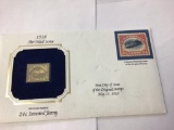 22kt Inverted Jenny Gold Stamp, First Day Issue May 13, 1918 with Reproduction Stamp
