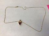 14KT Italy Gold 18 inch Chain with 14K Pendant with large Ruby stone and 3 small diamonds, 2.75 g