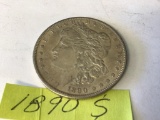 1890 S Morgan US Dollar coin. Coin is 90% Silver