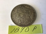 1890 P Morgan US Dollar coin. Coin is 90% Silver