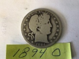 1894 O Barber Half Dollar in circulated condition, 90% Silver