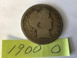 1900 O Barber Half Dollar in circulated condition, 90% Silver