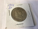 1954 D Franklin Half Dollar in circulated condition, 90% Silver