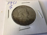 1951 S Franklin Half Dollar in circulated condition, 90% Silver