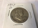 1957 D Franklin Half Dollar in circulated condition, 90% Silver