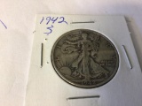 1942 S Walking Liberty Half Dollar in circulated condition, 90% Silver