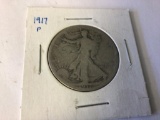 1917 P Walking Liberty Half Dollar in circulated condition, 90% Silver