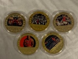 Set of 5 MICHAEL JORDAN Bulls Basketball Limited Edition Novelty Tokens Coins
