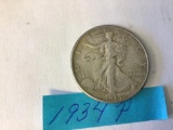 1934 P U.S. Walking Liberty Half Dollar in circulated condition, 90% Silver