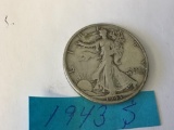 1943 S U.S. Walking Liberty Half Dollar in circulated condition, 90% Silver