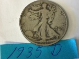 1935 D U.S. Walking Liberty Half Dollar in circulated condition, 90% Silver