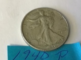 1940 P U.S. Walking Liberty Half Dollar in circulated condition, 90% Silver
