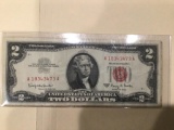 1963 A $2.00 Red Seal.U..S. Bill in circulated condition serial number A18343473A