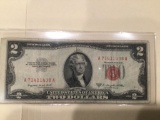 1953 B $2.00 Red Seal.U..S. Bill in circulated condition serial number A71411438A