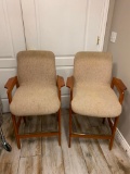 Lot of 2 Wood Stools with Cushion Seats