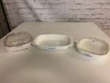 Lot of 3 Corning Ware Baking Pans with 2 Lids