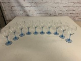 Lot of 10 Blue Glass Wine Glasses