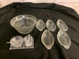Large Cut Glass Bowl, 5 Desert Bowls and Creamer and Bowl