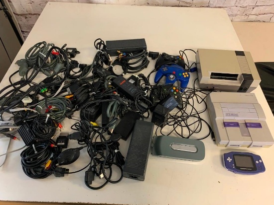 Original Nintendo NES Console and Super Nintendo Consoles plus lots a Video Game Console Cords