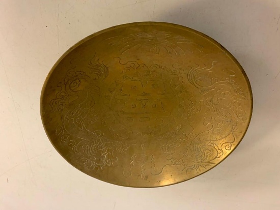 Vintage Oriental with dragons Brass Bowl Dish