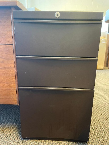 Black three drawer metal office file cabinet